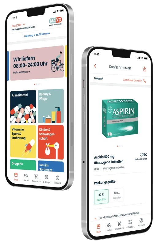 Hero devices mockup showing MAYD app screenshots